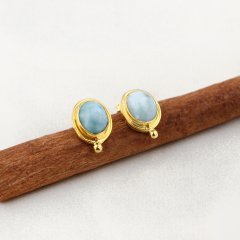 Larimar Doğaltaşlı Minimal Gümüş Küpe