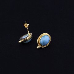 Larimar Doğaltaşlı Minimal Gümüş Küpe