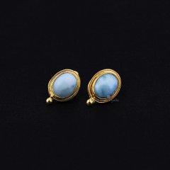 Larimar Doğaltaşlı Minimal Gümüş Küpe