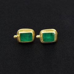 Dublet Zümrüt Taşlı Minimal Gümüş Küpe