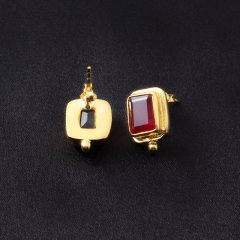 Dublet Garnet Taşlı Minimal Gümüş Küpe