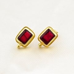 Dublet Garnet Taşlı Minimal Gümüş Küpe