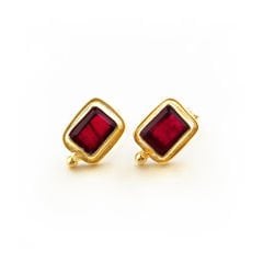 Dublet Garnet Taşlı Minimal Gümüş Küpe