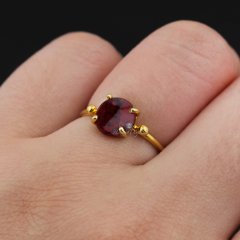 Garnet Doğaltaşlı Minimal Gümüş Yüzük