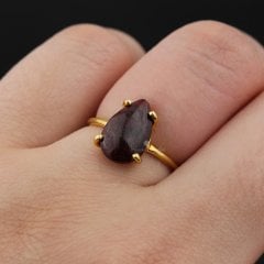 Yakut Doğaltaşlı Minimal Gümüş Yüzük