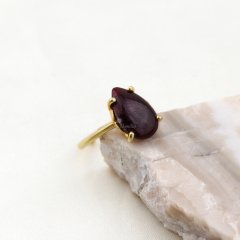 Yakut Doğaltaşlı Minimal Gümüş Yüzük