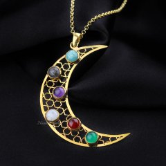Ay Model Karışık Doğaltaşlı Gümüş kolye