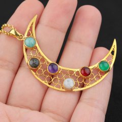 Ay Model Karışık Doğaltaşlı Gümüş kolye