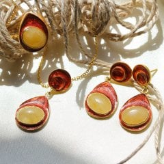 Mineli Sarı Kuvars Doğaltaşlı Gümüş Set