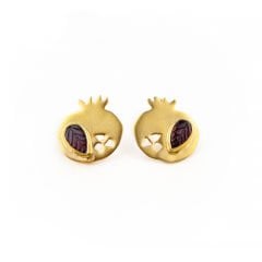 Nar Model Garnet Taşlı Gümüş Küpe