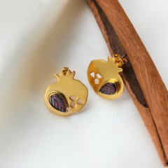 Nar Model Garnet Taşlı Gümüş Küpe