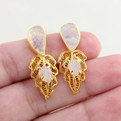 Yaprak Model Aytaşı Doğaltaşlı Gümüş Küpe