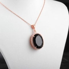 Siyah Spinel Doğal Taşlı Gümüş Kolye