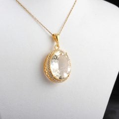 Fasetli Kristal Kuvars Doğal Taşlı Gümüş Kolye
