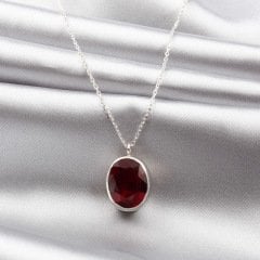 Diamond Yakut Doğaltaşlı Minimal Gümüş Kolye