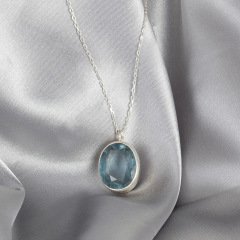 Mavi Topaz Doğaltaşlı Minimal Gümüş Kolye