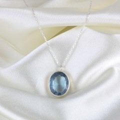 Mavi Topaz Doğaltaşlı Minimal Gümüş Kolye