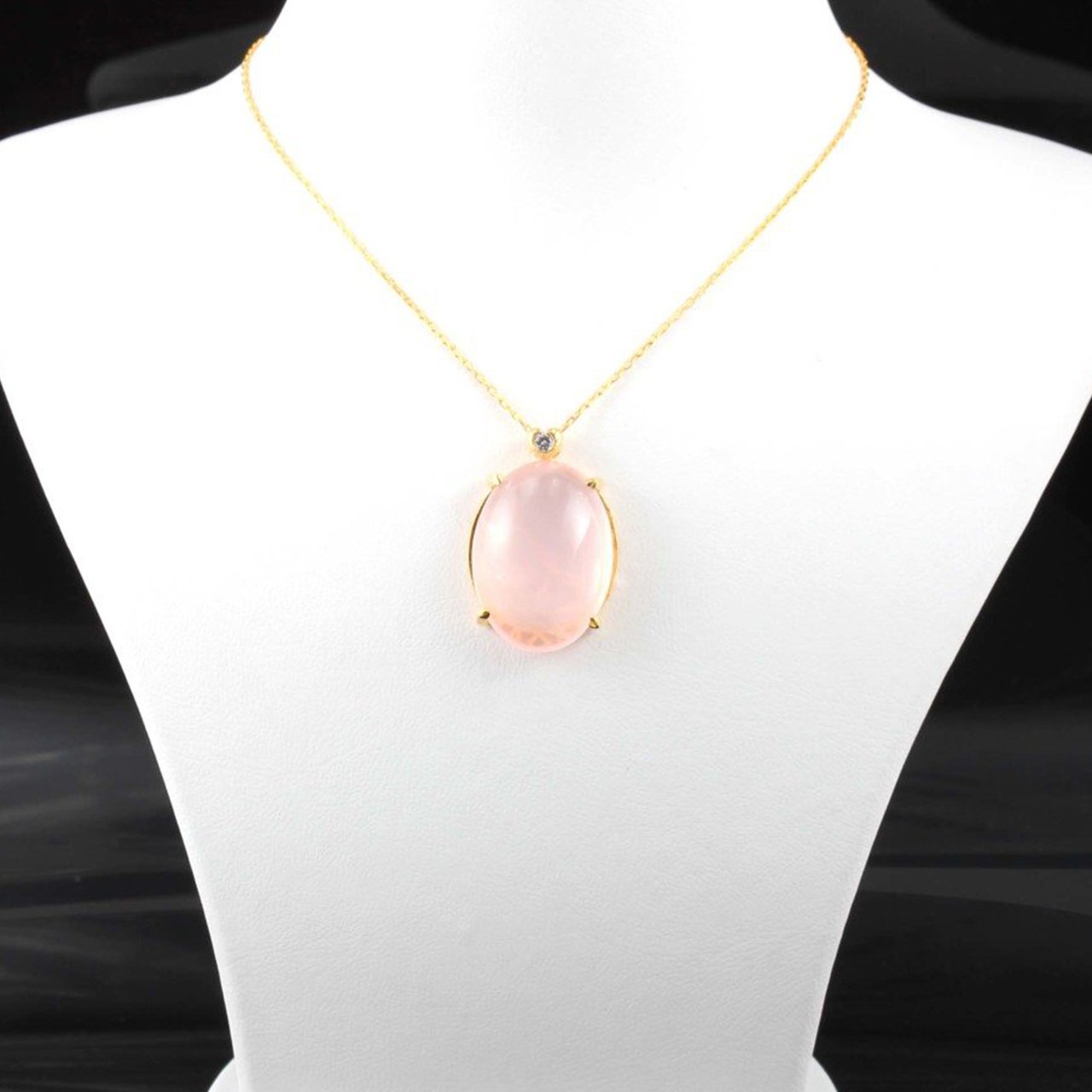 Pembe Kuvars Doğal Taşlı Gümüş Kolye