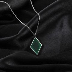 Yeşil Onix Doğaltaşlı Minimal Gümüş Kolye