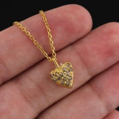 Kalp Model Elmas Doğaltaşlı Minimal Gümüş Kolye