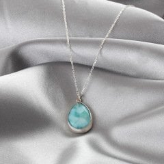 Larimar Doğaltaşlı Minimal Gümüş Kolye