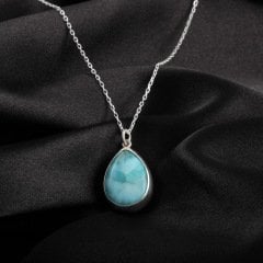 Larimar Doğaltaşlı Minimal Gümüş Kolye