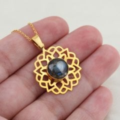Flora Serisi Labradorit Doğaltaşlı Gümüş Kolye