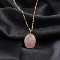 Morganit Doğaltaşlı Minimal Gümüş Kolye