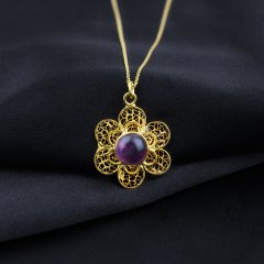 Flora Serisi Ametist Doğaltaşlı Gümüş Kolye