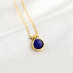 Lapis Lazuli Doğaltaşlı Minimal Gümüş Kolye