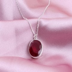 Çatam Yakut Doğaltaşlı Minimal Gümüş Kolye