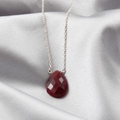 Yakut Doğaltaşlı Minimal Damla Gümüş Kolye