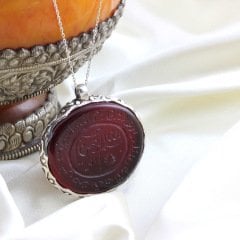 Yazılı Yemen Akik Doğaltaşlı 925 Ayar Gümüş Kolye