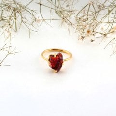 Garnet Ham Doğaltaşlı Tırnaklı Gümüş Yüzük