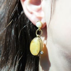 Opal ve Kehribar Doğaltaşlı Gümüş Küpe