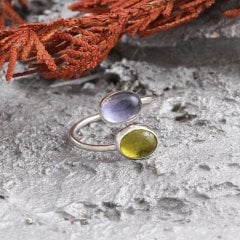 Peridot Ve İyolit Doğaltaşlı Minimal Yüzük