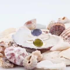 Peridot Ve İyolit Doğaltaşlı Minimal Yüzük