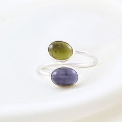 Peridot Ve İyolit Doğaltaşlı Minimal Yüzük
