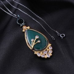 Kalsedon Doğaltaşlı Fancy Gümüş Kolye