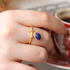 Sallantılı Lapis Lazuli Doğaltaşlı Gümüş Yüzük