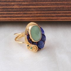 Lapis Lazuli ve Serpantin Doğaltaşlı Yüzük