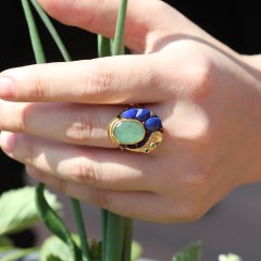 Lapis Lazuli ve Serpantin Doğaltaşlı Yüzük