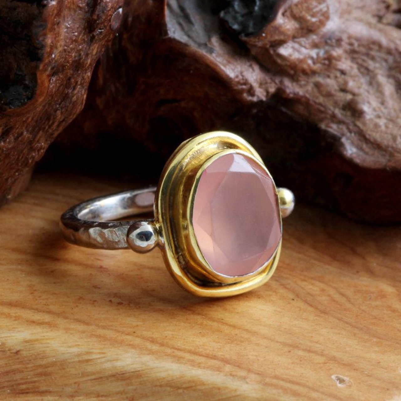 Pembe Kuvars Taşlı Gümüş Yüzük