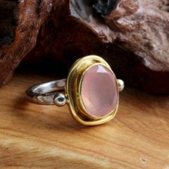Pembe Kuvars Taşlı Gümüş Yüzük