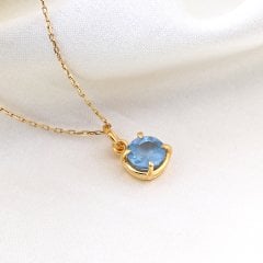 Mavi Topaz Doğaltaşlı Prong Gümüş Kolye