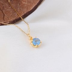 Mavi Topaz Doğaltaşlı Prong Gümüş Kolye