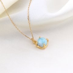 Larimar Doğaltaşlı Prong Gümüş Kolye
