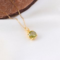 Zebercet (Peridot) Doğaltaşlı Prong Gümüş Kolye
