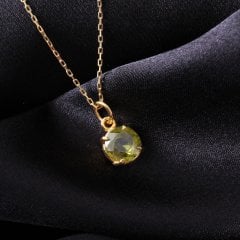 Zebercet (Peridot) Doğaltaşlı Prong Gümüş Kolye