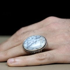 Dendrit Opal Doğal Taşlı 925 Ayar Gümüş Erkek Yüzük